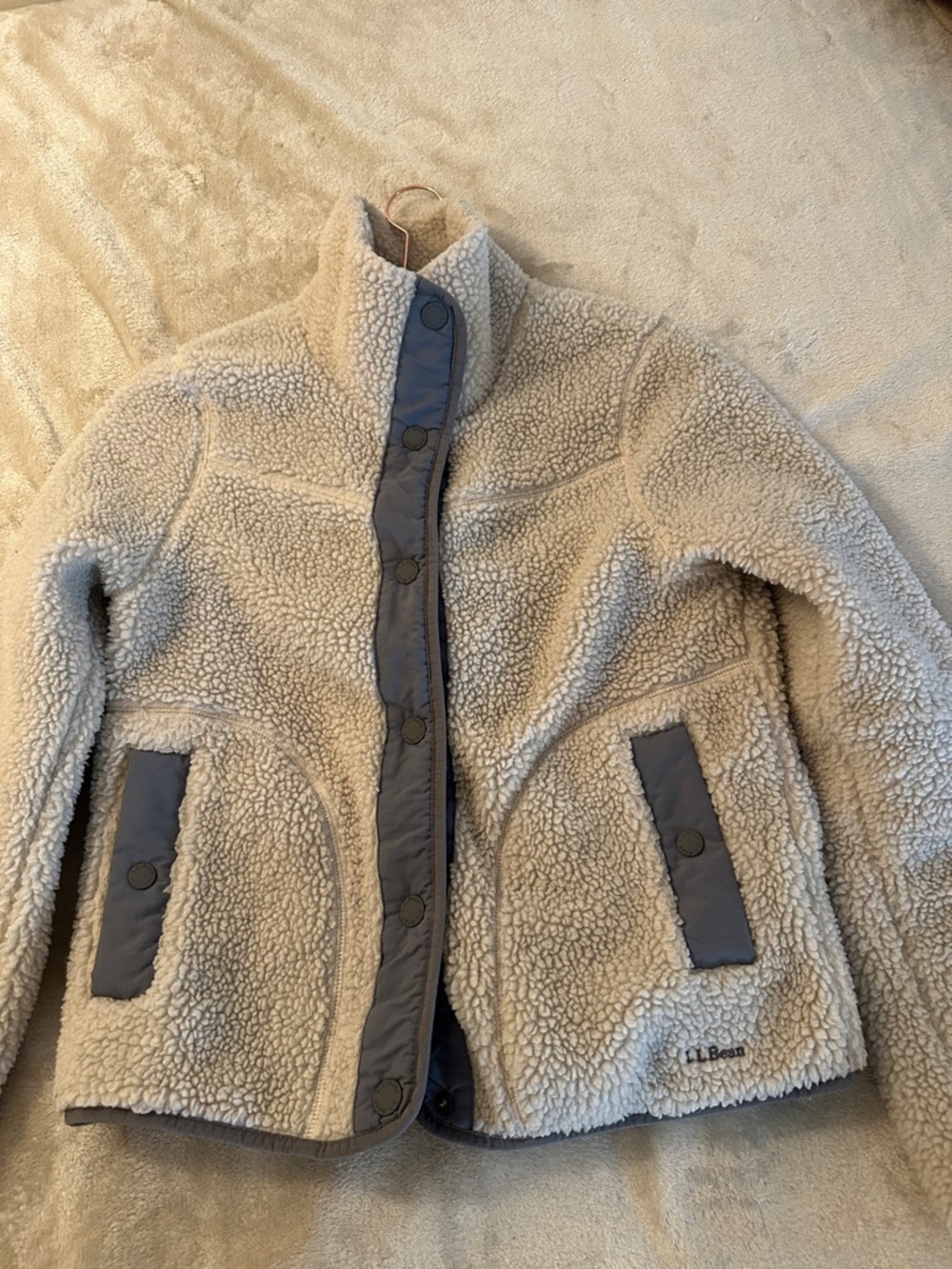 L.L. Bean Cream Sherpa Jacket with Gray Trim